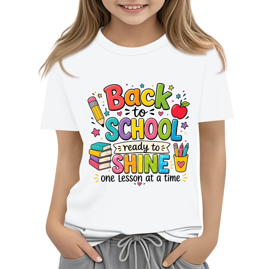 Children's Casual and Fashionable Round-Neck Printed Short-Sleeve Top for Back-to-School