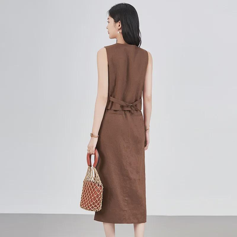 2425408-Elegant Linen Vest & Skirt Set - Women's Early Autumn