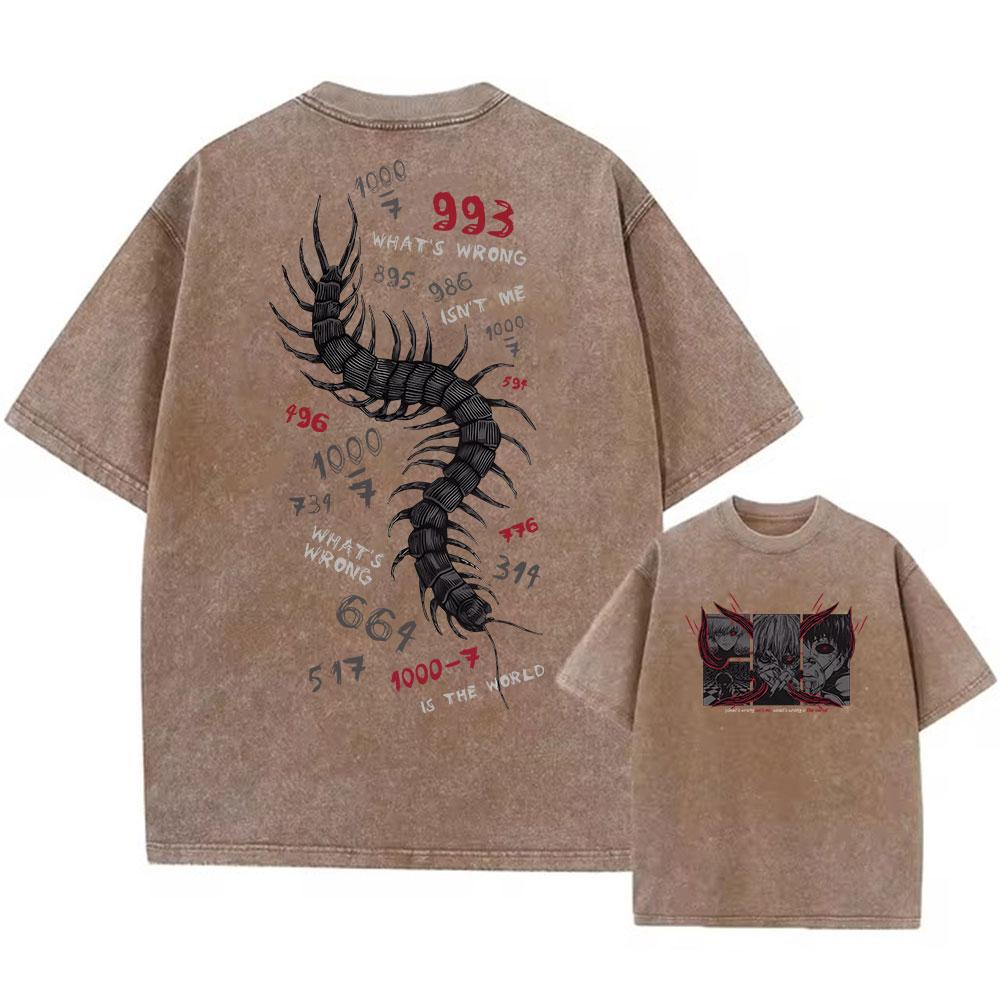 Anime Tokyo Ghoul Trička s kyselým praním Pánská Vintage praná trička Harajuku Oversize Bavlněné tričko Bavlněný Streetwear Top