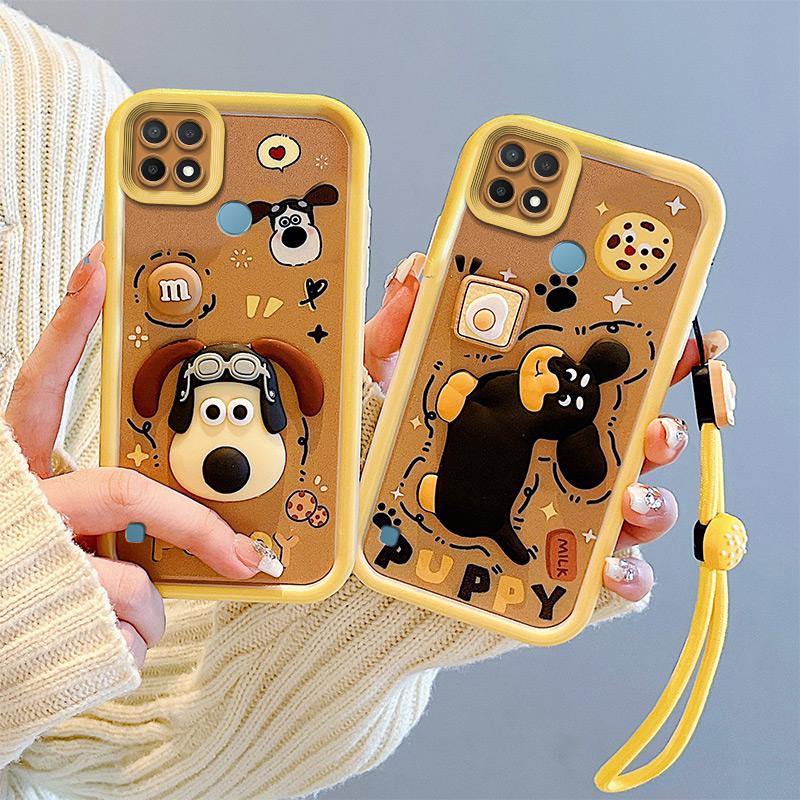 KEYSION Shockproof Case for Realme C21 Y C25Y C25S with Lanyard Silicone Cute 3D Cartoon Doll Phone Cover for Realme C11 C12 C15