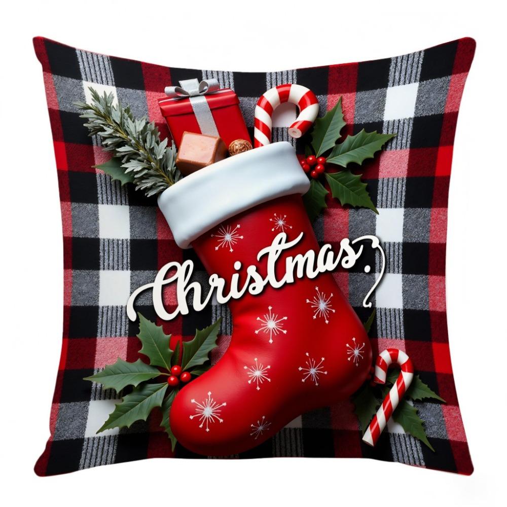 Christmas Cushion Cover Christmas Tree Pattern Snowflake Decorative Pillowcase Santa Claus Cartoon Square Shape