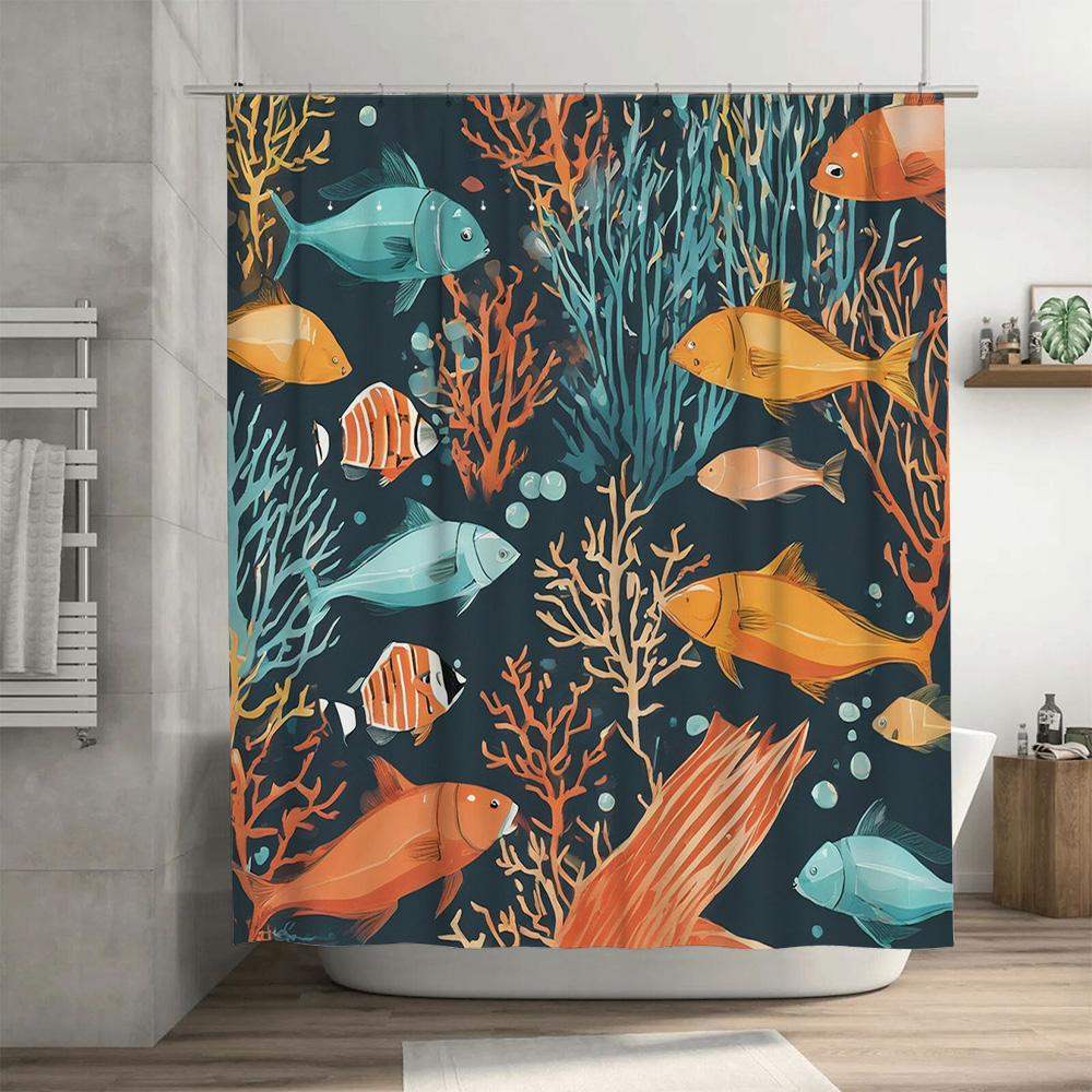 Colorful Fish Coral Shower Curtain Bathroom Decor Home Textiles Waterproof Fabric Ocean Underwater Scene