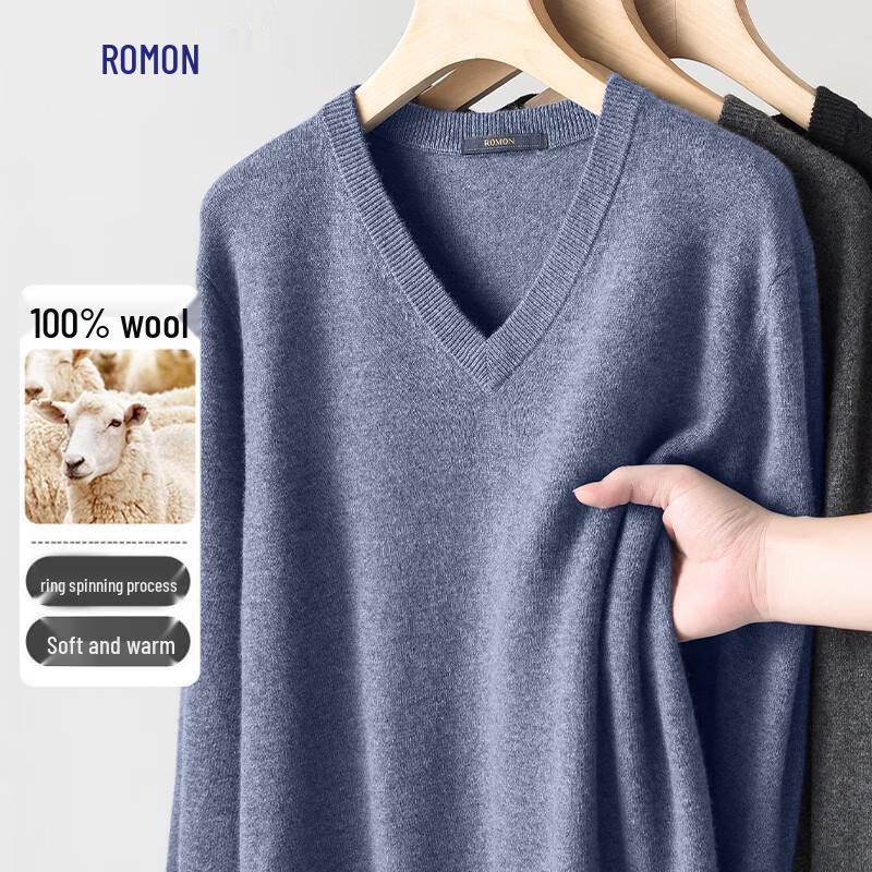 Мужской свитер с V-образным вырезом Luomeng из 100% чистой шерсти XL