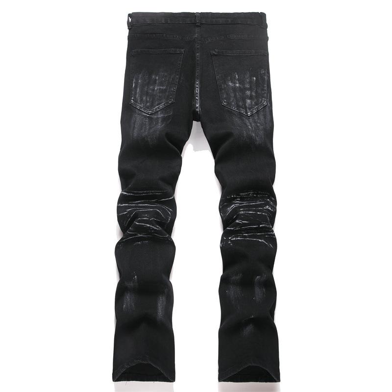New Style Fitness Elastic Black Straight Stitched Slim-fit Elastic Waistband Same Style Mens Denim Jeans 3972