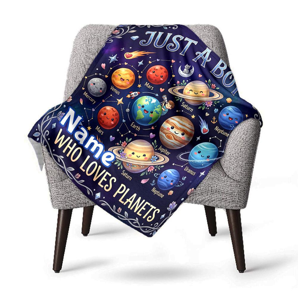 Planets Boy Cosmic Love Customize Your Name Home Blanket Cute Planets Theme Comfortable Soft Lightweight Multiseason Blanket For Picnics Sofas Offices