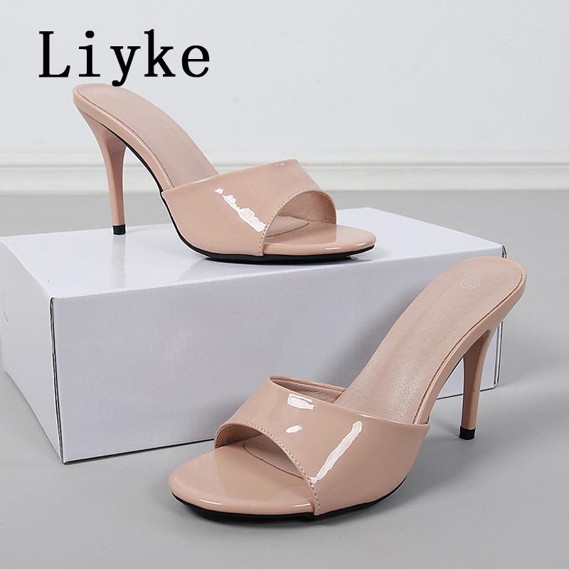 Fashion Liyke Fashion Round Toe Women Thin Heels Slippers Slides Female Mules Sandals Summer Ladies Heeled Slipper Shoes Zapatos Mujer