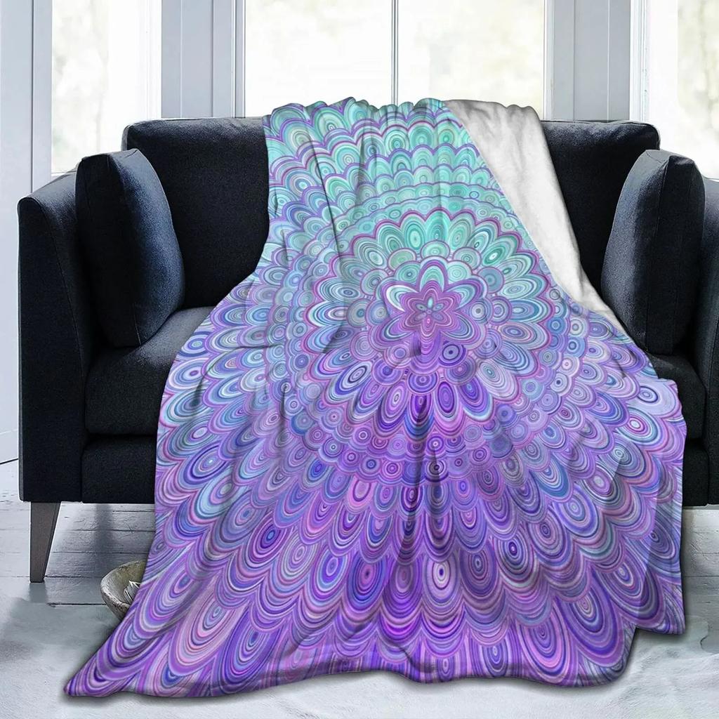 Mandala Throw Blanket Purple Mandala Flannel Throw Blanket for Women Soft Lightweight Air Conditioner Blanket for Bed Sofa Couch