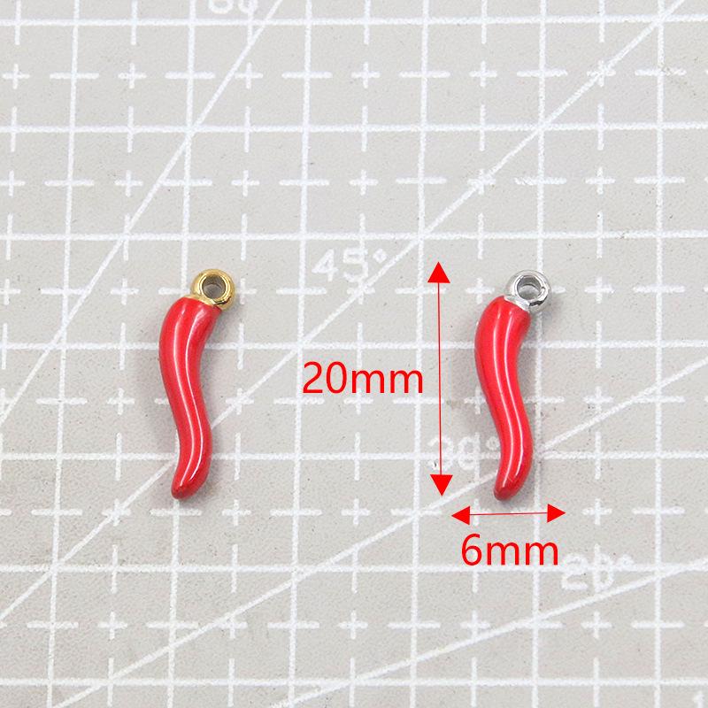 304 Stainless Steel Red Chili Oil Drip Pendant Charm, Vacuum Electroplated, 6x20mm