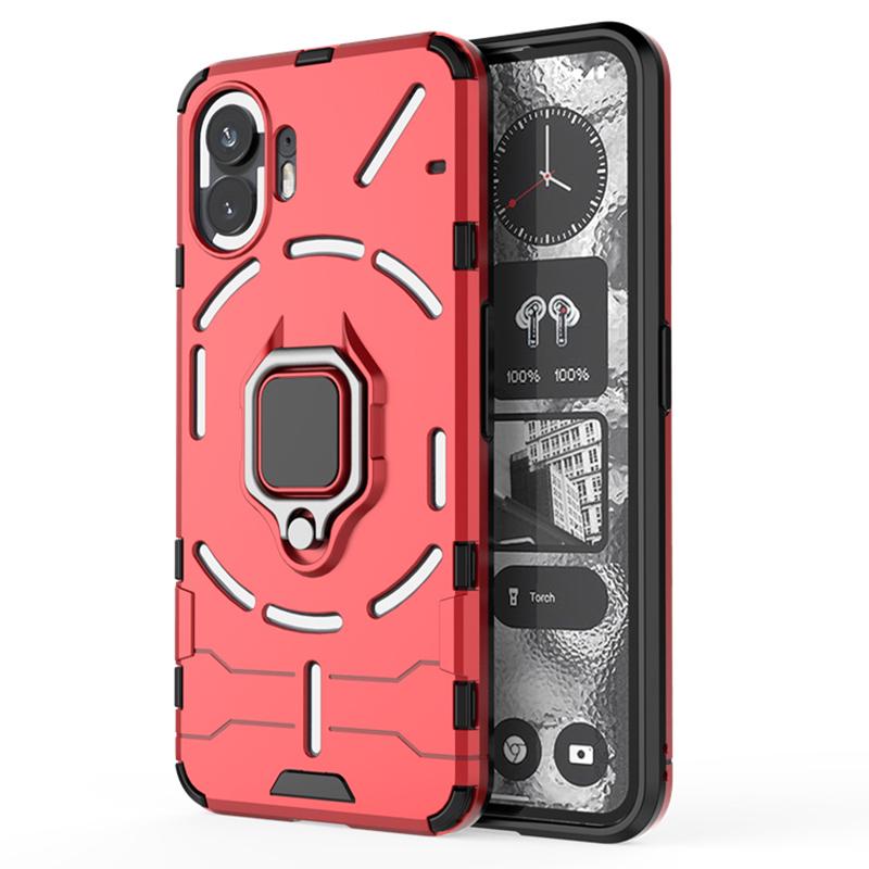 

For Nothing Phone (2) Hard PC+Soft TPU Phone Back Cover Rotatable Ring Holder Kickstand Phone Case Red