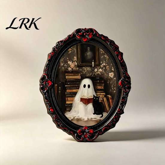 Retro Black Embossed Photo Frame Gothic Halloween Refrigerator Magnet, Distressed Oval Frige Magnets, Dark Waterproof Oil Painting Art Style Skeleton