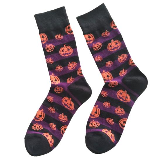Halloween Party Pumpkin Bat Print Men Breathable Cotton Middle Tube Crew Socks