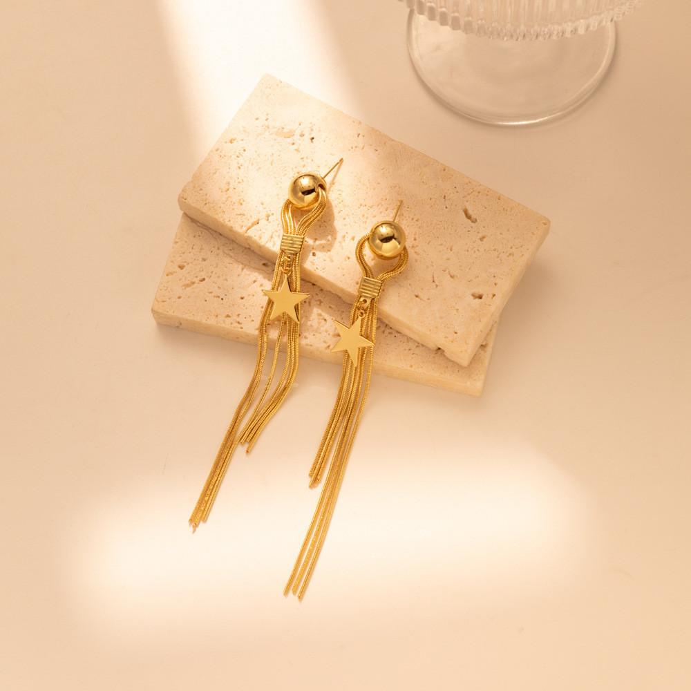 Chic Long Geometric Star Earrings Womens Gold Plated Tassel Statement Jewelry