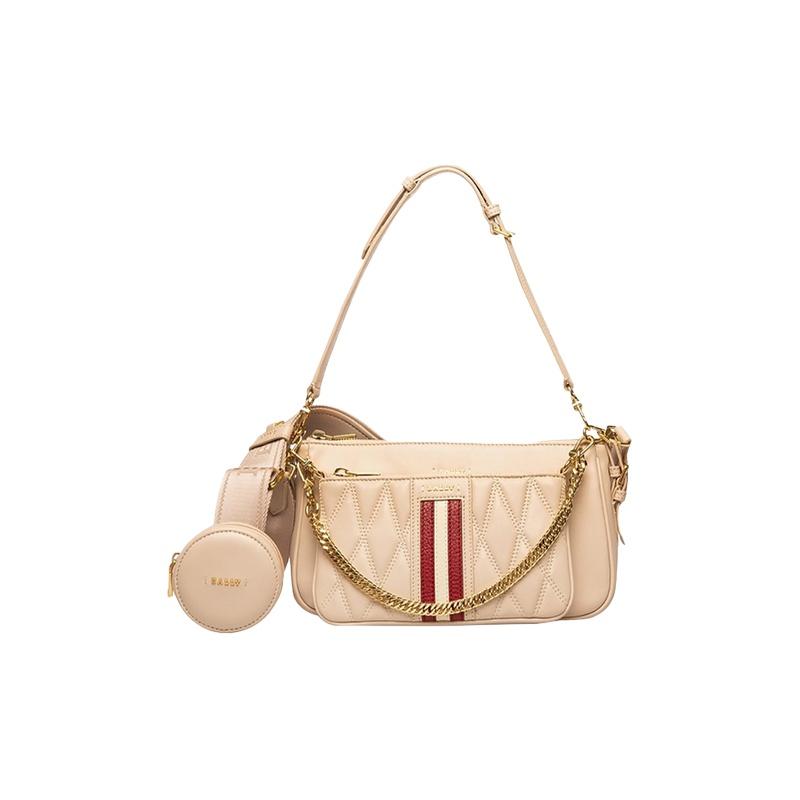 Bally Three-In-One Ginger Pattern Stitching Striped Leather Underarm Crossbody Shoulder Bag Women bags Beige 6236882