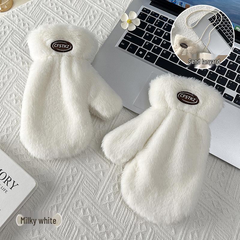 Thick Velvet Plush Winter Gloves with Lanyard - Cold & Frost-Proof for Students & Cyclists