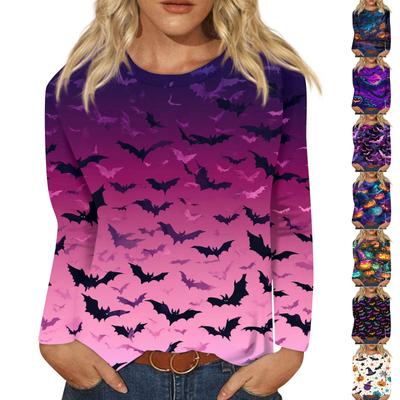 Damska Moda Casual Top z Długim Rękawem z Nadrukiem Halloween z Okrągłym Dekoltem