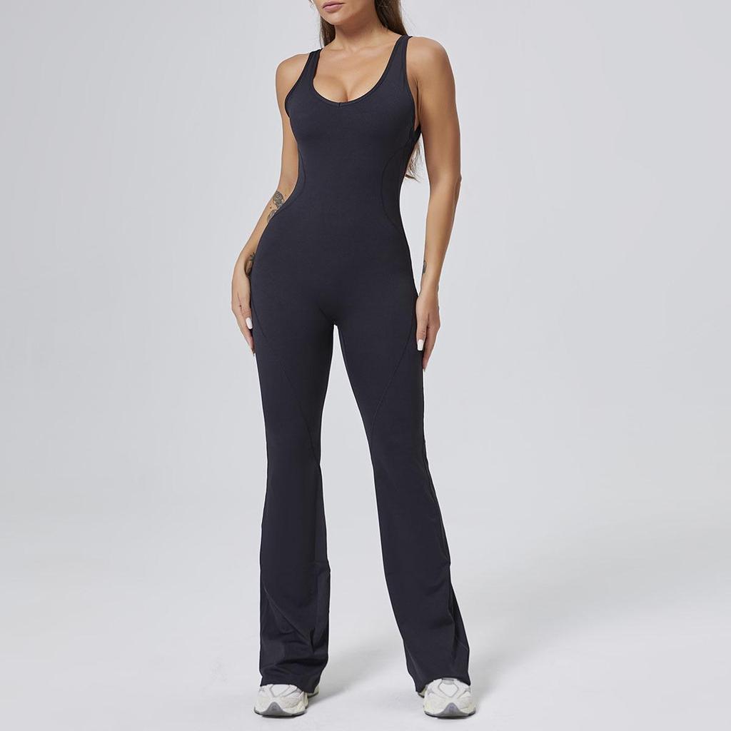 Premium Women's Yoga Suit - Peach Hip-Lifting One-Piece with Flared Pants