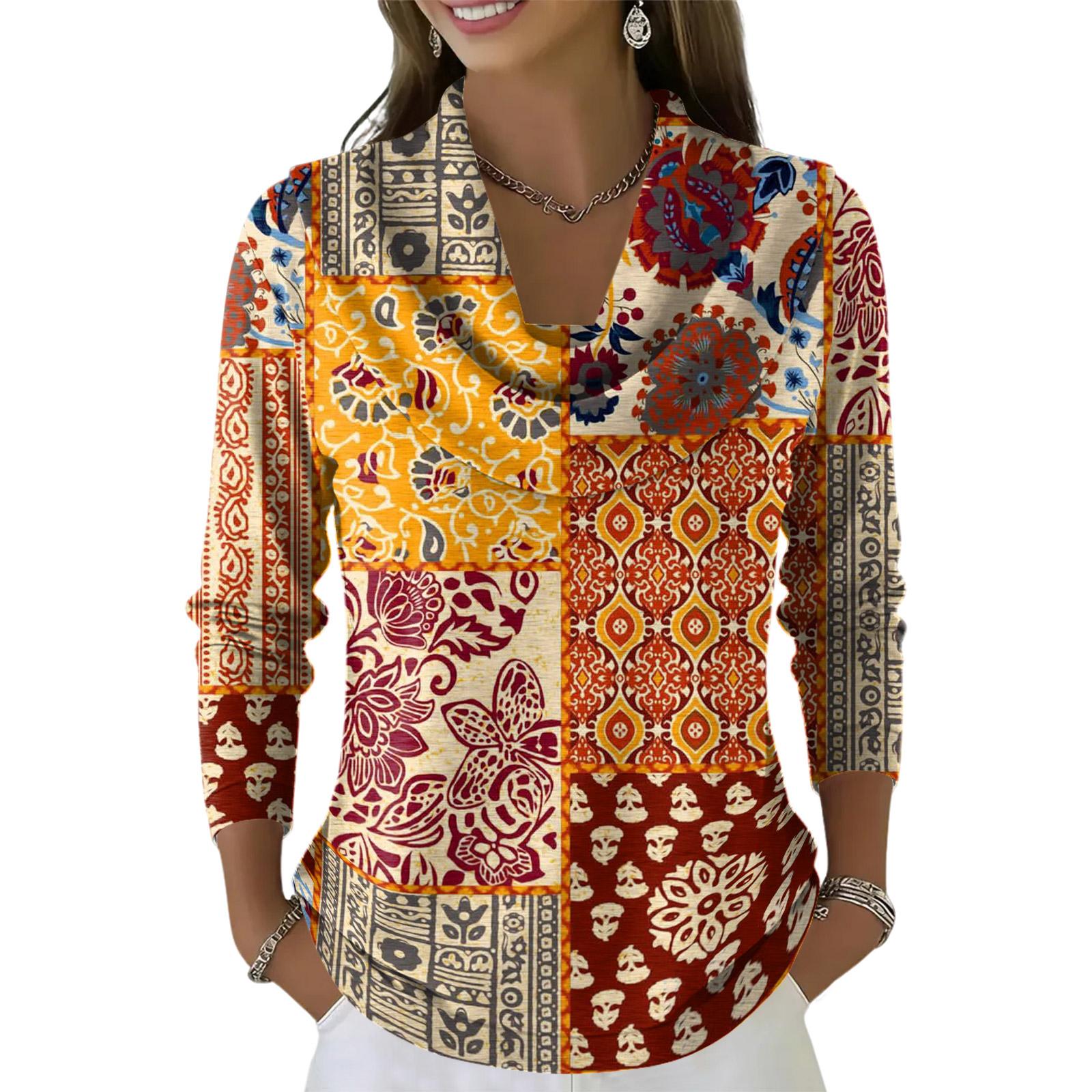 

Women s Casual And Fashionable Round Neck Long Sleeved Printed Top Sweater XL шафрановий