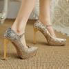 Luxury High Heels Pumps Bridal Wedding Shoes Woman New 2025 Platform Large Size Sequined Gold Heeled Party Dress Shoes Ladies