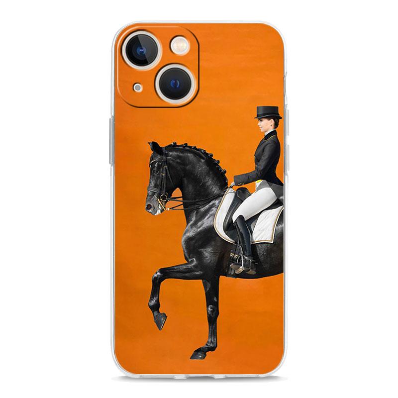 Animal Galloping Horse Girl Drawing Luxury Phone Case For iPhone 15 16 14 13 12 11 Pro Max XS X XR SE 7 8 Plus Clear Cover