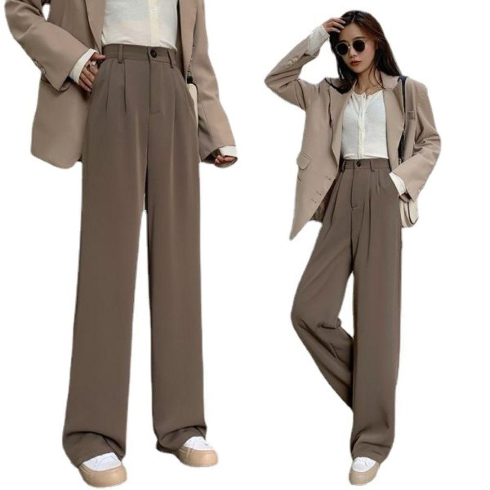 Loose Wide Leg Pants Women Office High Waist Pants Ins Baggy Suit Pants  Business