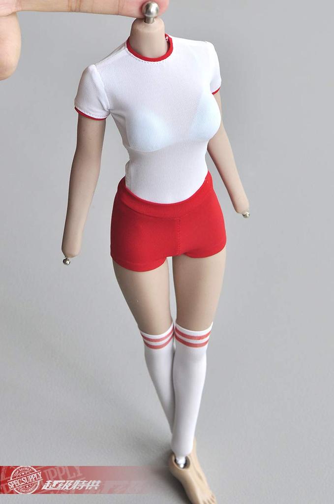 2022 Latest Design for Figure High School Girl Beautiful Gymnastics Clothes and Stockings White Red Tight Waist Type and Head Not [TOYBARJAPAN] 1/6
