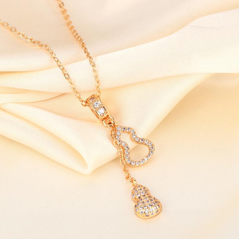 Guofeng Seiko Flash Diamond Double Gourd Tassel Necklace Niche Clavicle Chain