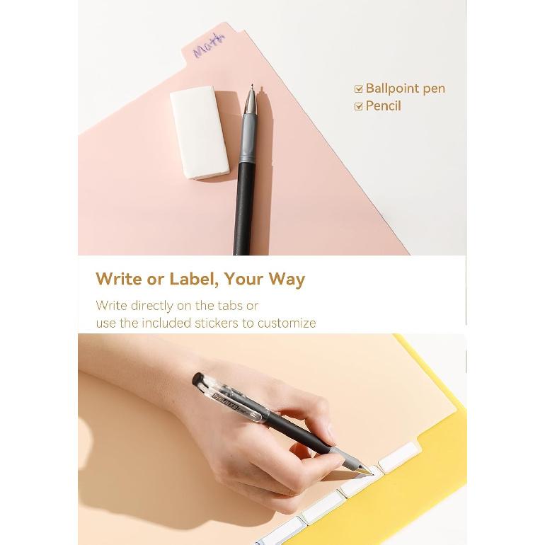 24 Plastic Binder Dividers with 8 Tabs – 3 Sets of Pastel Dividers for 3 Ring Binder, with Colorful Stickers, Letter Size