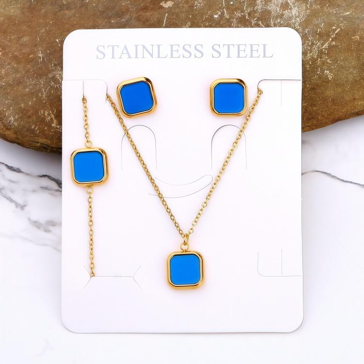 Stainless Steel 18k Gold Plated Tarnish Free Square Shell Necklace Earrings Bracelet Set for Women Wedding Party Jewlery Suit