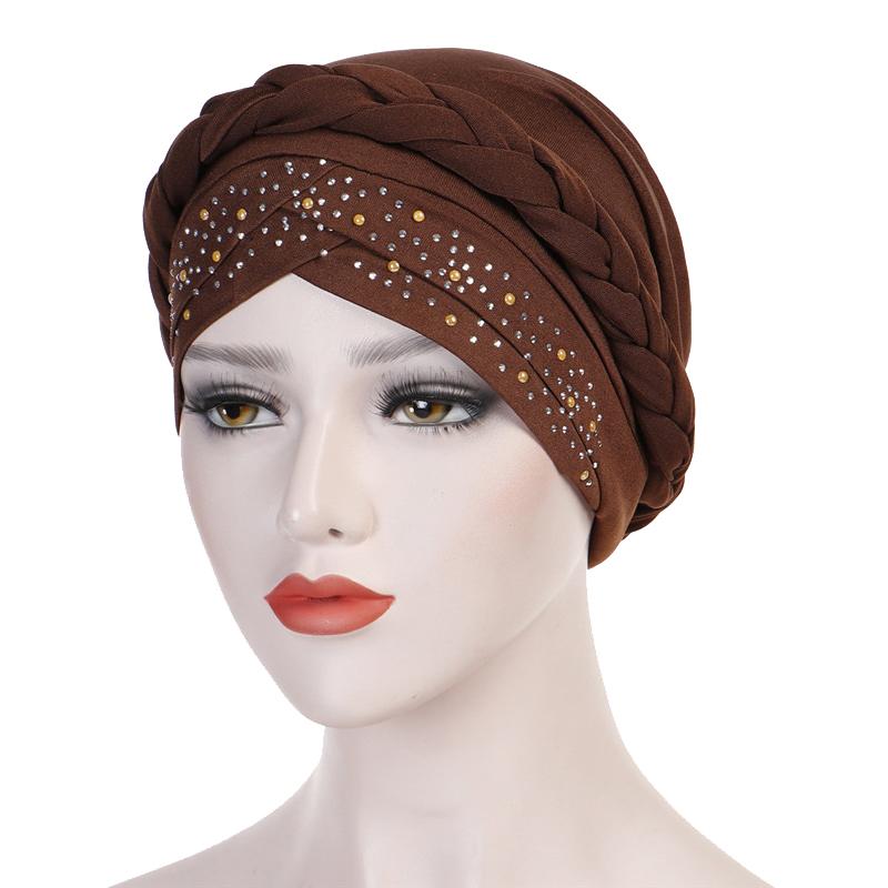 Trendy muslim women inner caps for hijab India wrap head turban bonnet with drill solid color hijab underscarf caps turbante