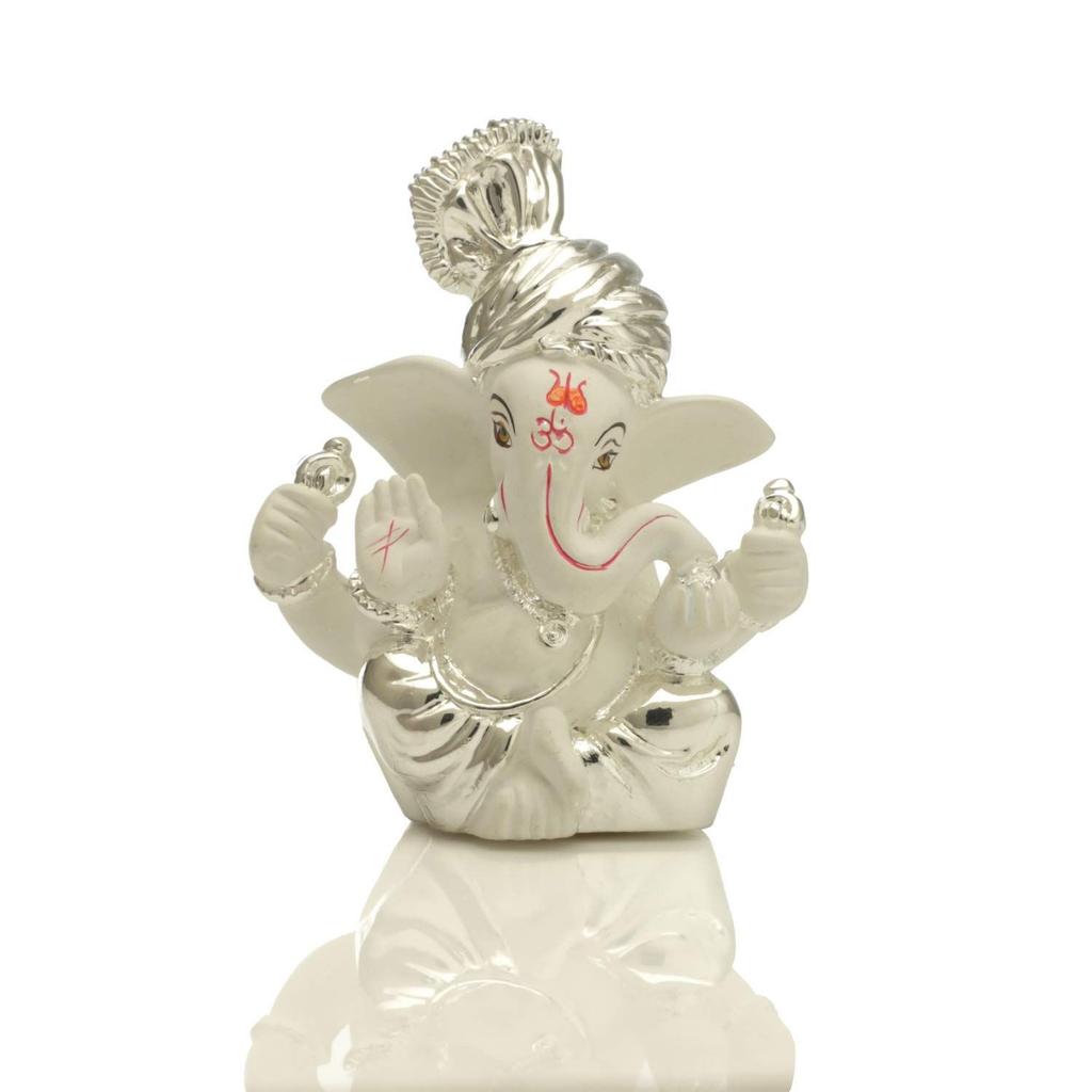 Ganesh Idol for Gift,Silver Plated Terracotta Lord Ganesha Murti for Car Dashboard Home Decoration Items Diwali Gifts
