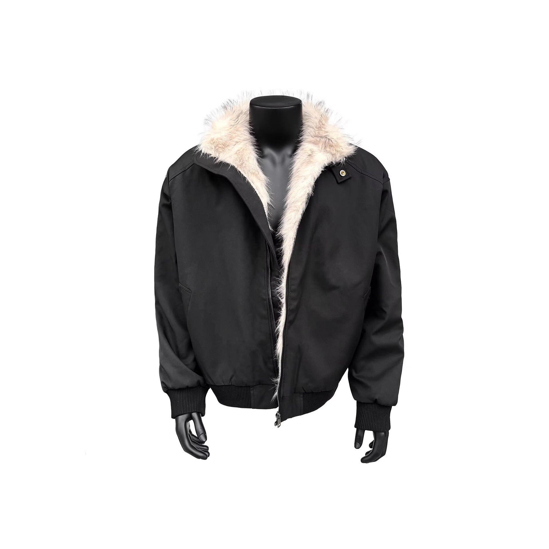 

Men s 2025 Winter Stand Collar Faux Mink Fur Jacket – Thick, Warm, Padded Coat with Big Fur Collar. L