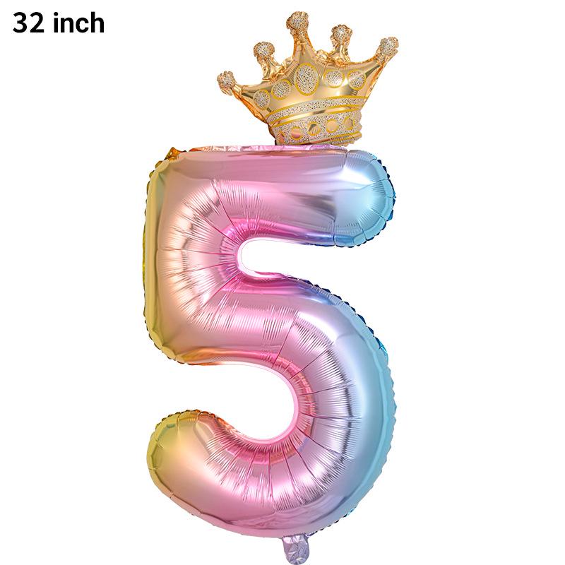 32-Inch Gradient Crown Number Foil Balloon for Children's Birthday Party Decorations