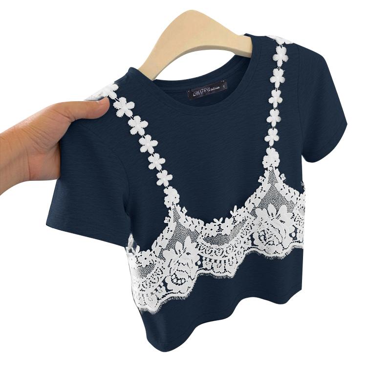 ZANZEA Women Summer Round Neck Lace Patchwork Casual Short Sleeve T-shirt