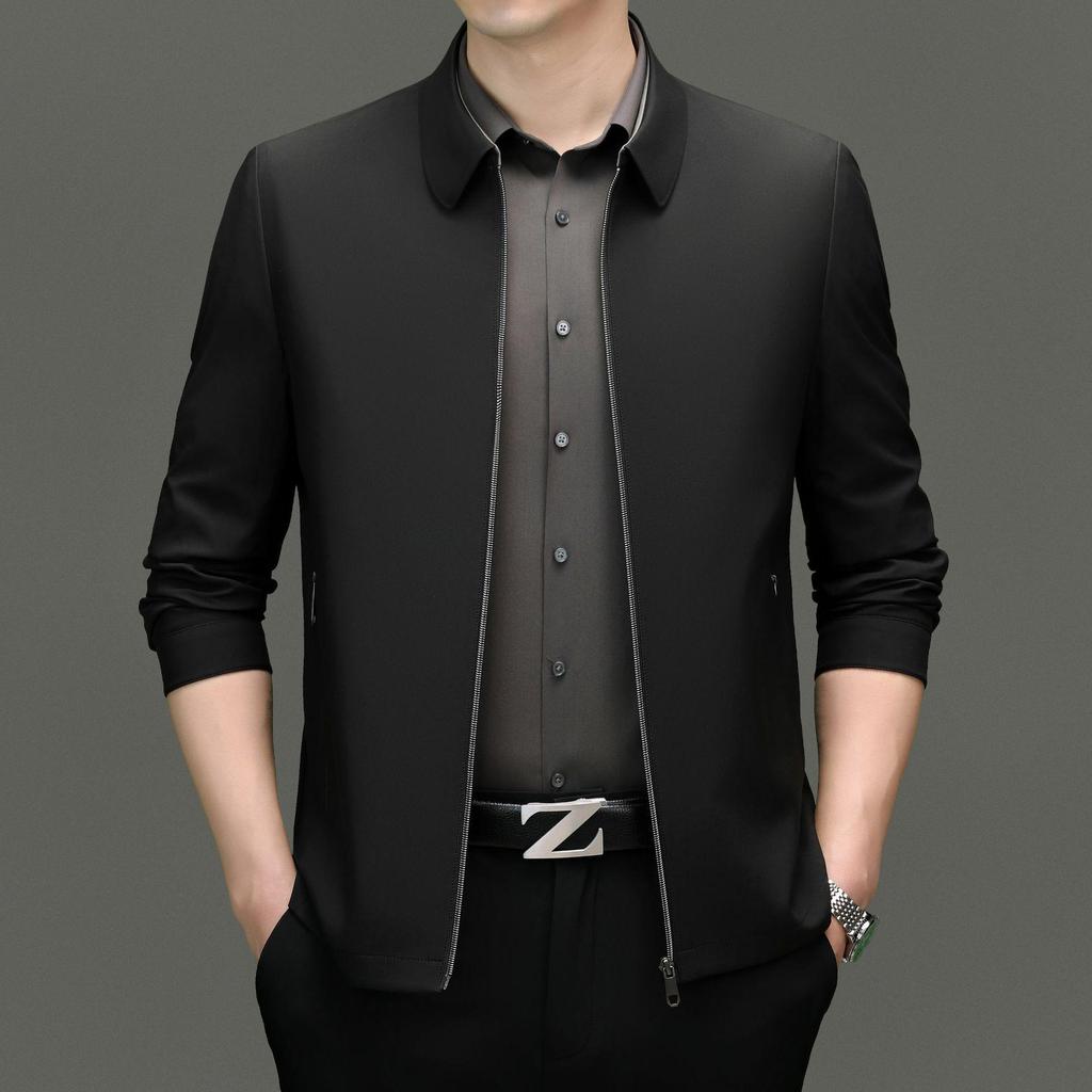 2025 High-End Men's Business Casual Non-Iron Jacket for Spring/Autumn - Middle-Aged Dad Style