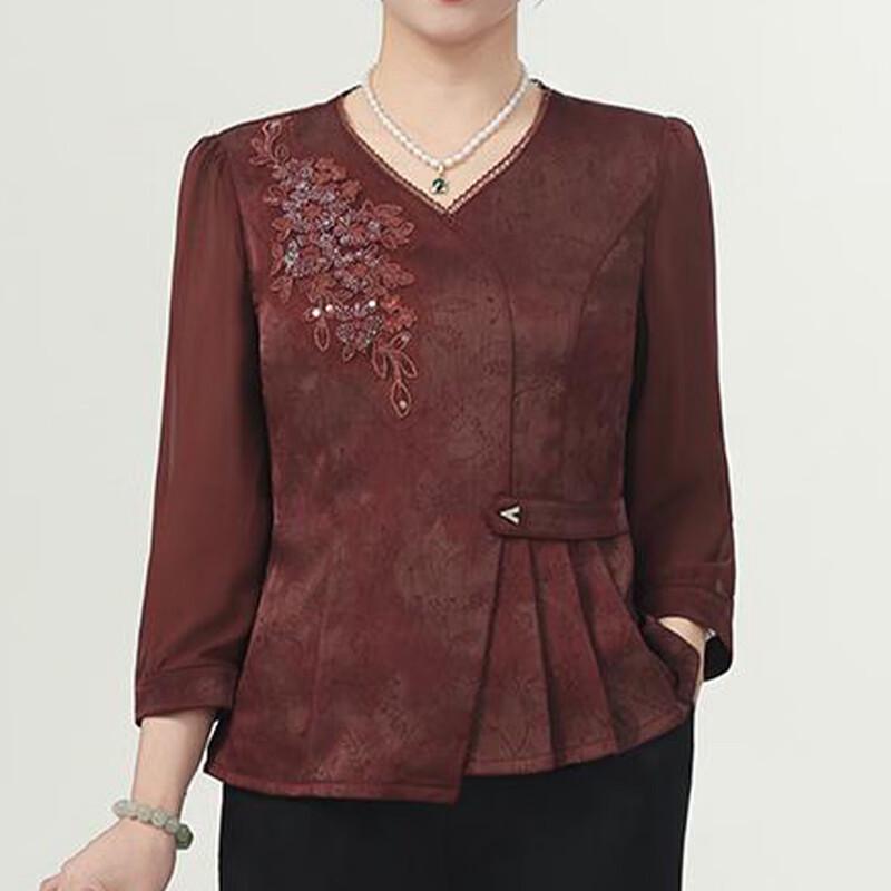 Hodo 2026 Spring Chinese Style Elegant Embroidered Top for Middle-Aged Women