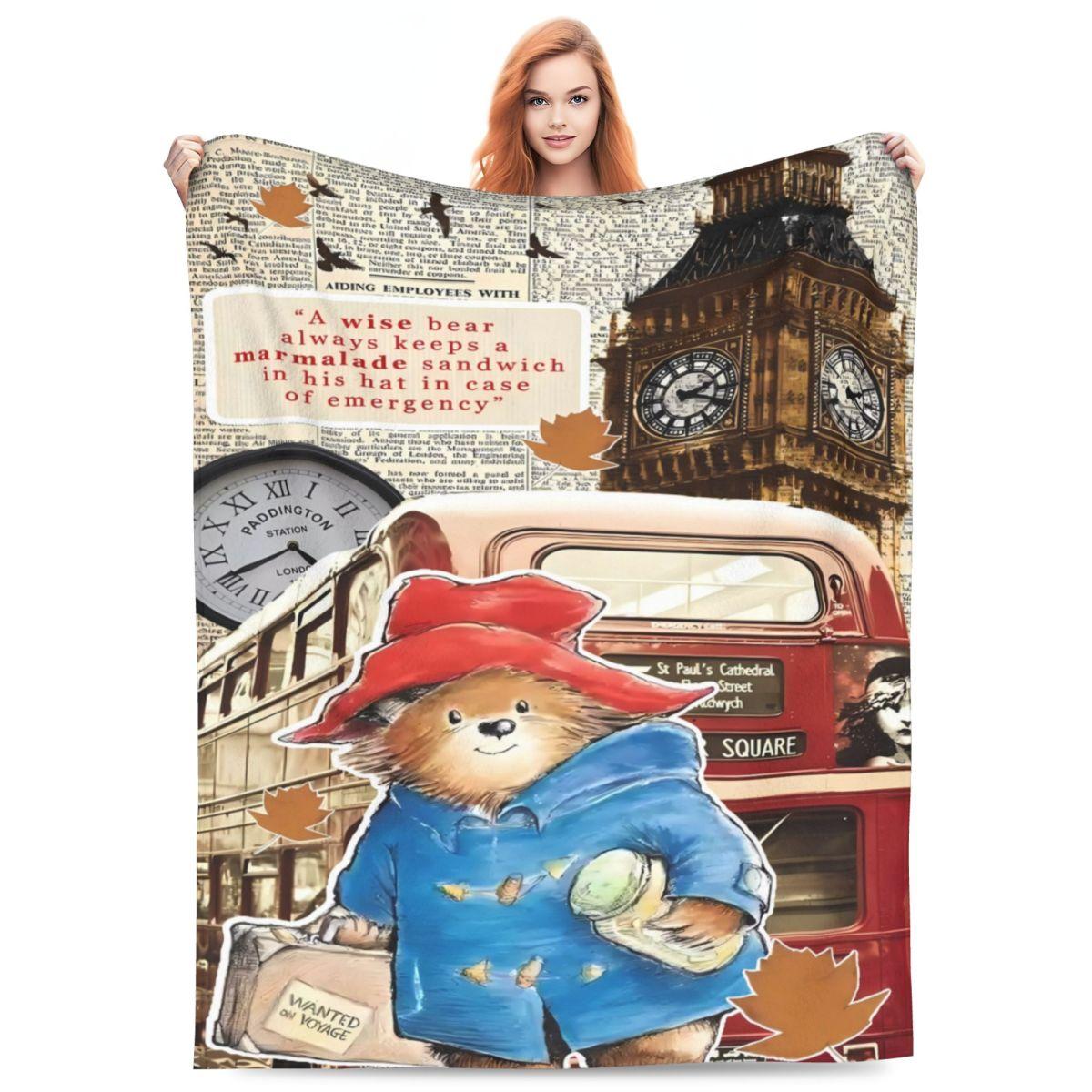 

Paddington Brown Bear Drawing Blanket Super Soft Street Trend Plush Throw Blanket Home Decor Camping Flannel Bedspread Bed Cover 75x90cm