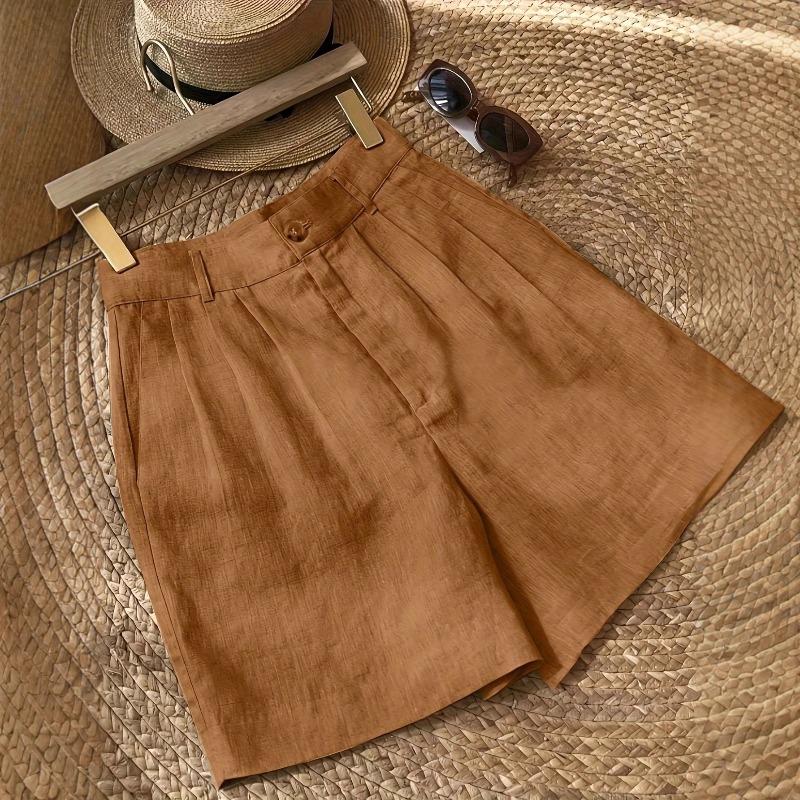 Retro Cotton and Linen Wide-leg Shorts for Women's Summer Thin Semi-elastic High-waisted Versatile and Thin Loose Casual Women's Pants