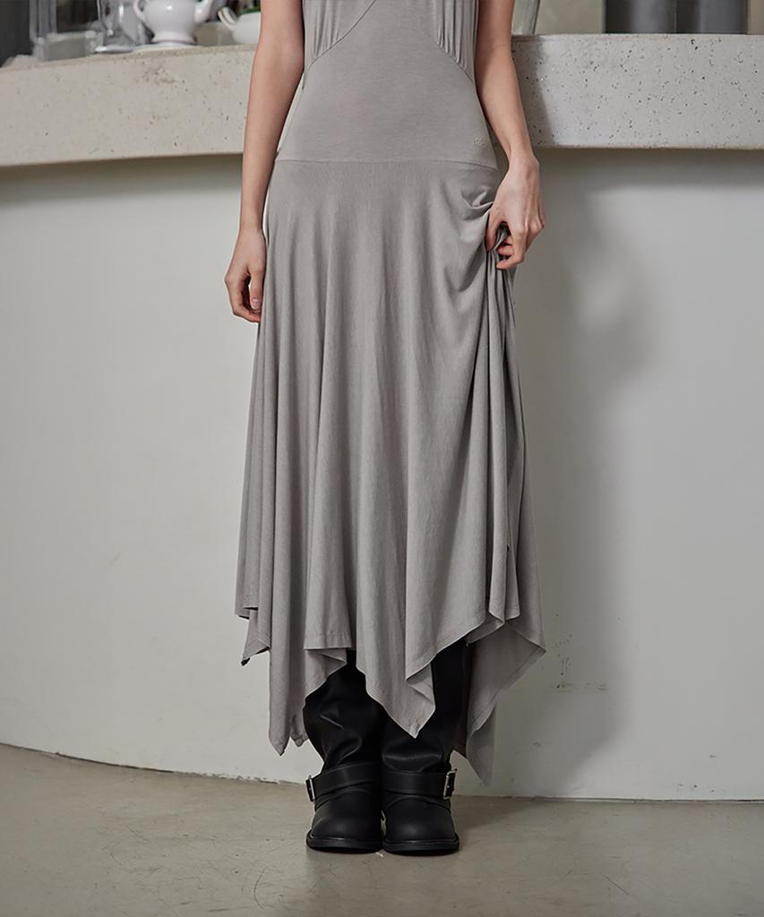 Leondeondada Halter Unbalanced Draped Dress, G.Beige