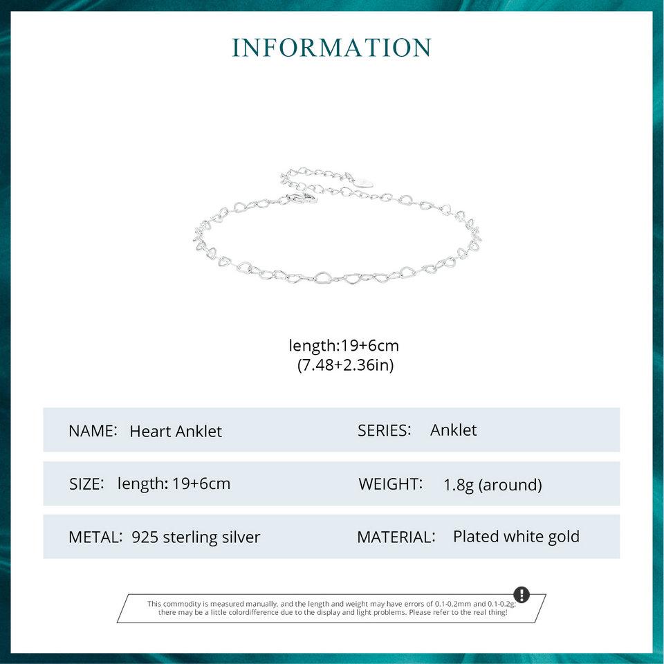 BAMOER, argint 925, inimă, placată cu gleznă minimalistă, ținută de zi cu zi, aur alb, pentru femei, bijuterii fine