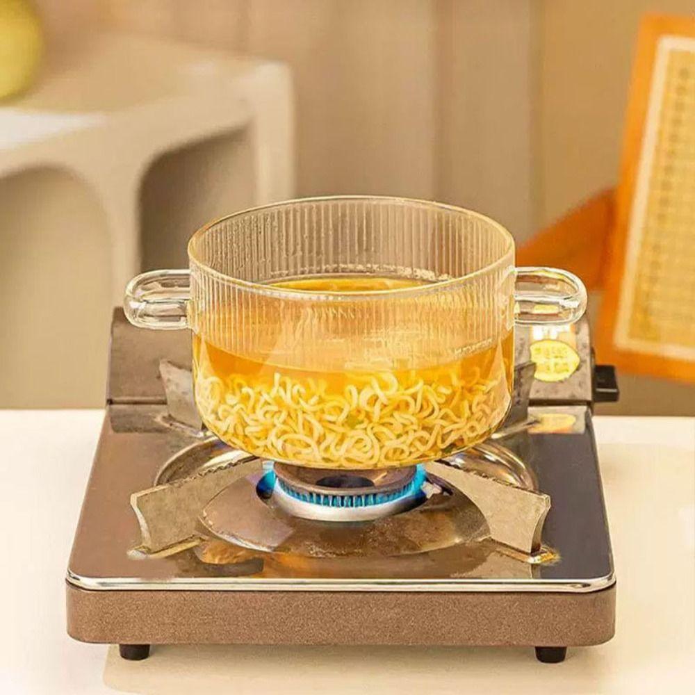 Panela de Sopa com Alça Binaural Resistente ao Calor Tigela de Ramen Utensílios de Cozinha Urso Caçarola de Vidro Mingau