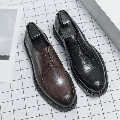 Men's Concise Oxford Checked Patent Leather Business Shoes Formal Dress Shoes Men Office Work Shoes Black Brown Plus Size 38-46