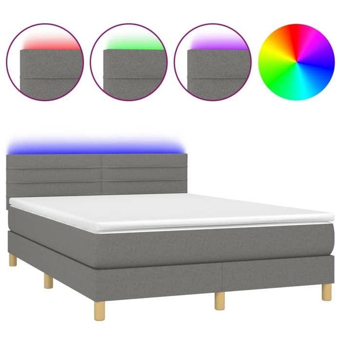 VidaXL Slat Bed Base with Mattress and LED, Upholstered Bed, Double Bed, Adult Bed for Interior Bedroom, 3133790