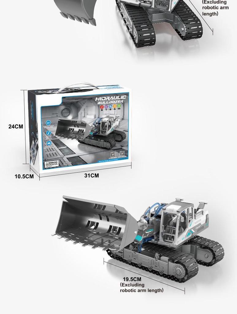 Hydraulic DIY Engineering Vehicle STEM Science Kit: Tracked Bulldozer Excavator Toy