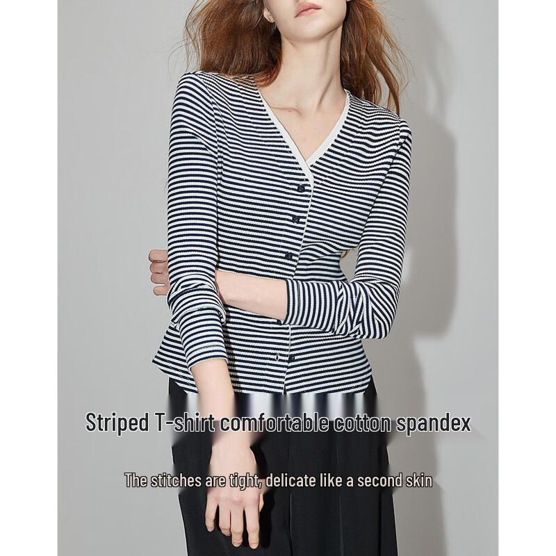 Demana Women s Retro Striped V-Neck Knit Top S