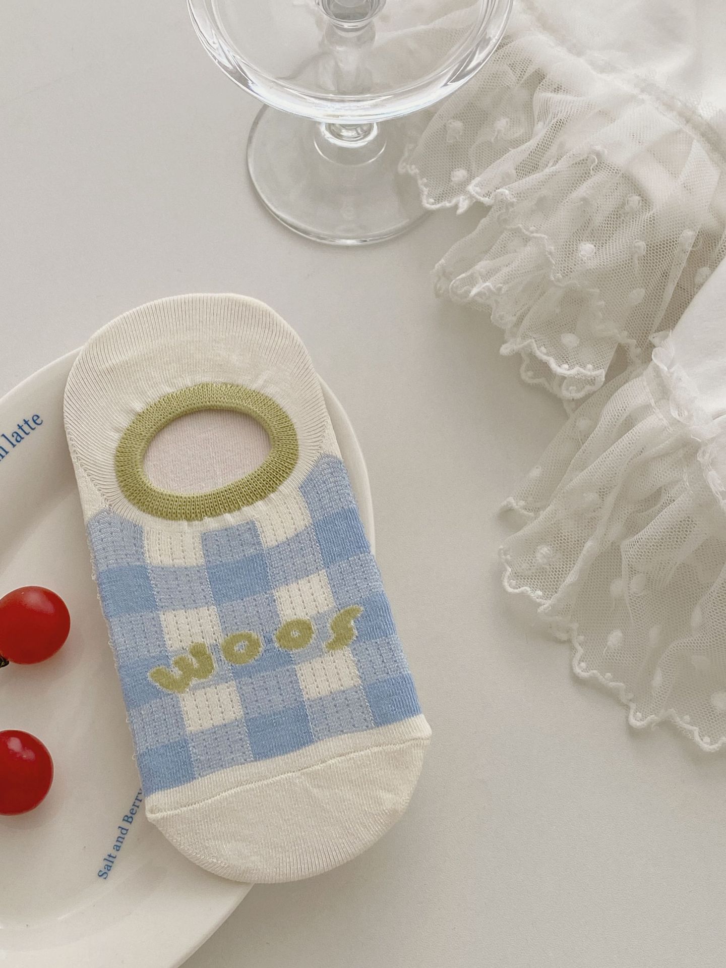 

Korean Apple Boat Socks Summer Thin Breathable Mesh Invisible Socks Don T Drop Heel Striped Bow Socks one size