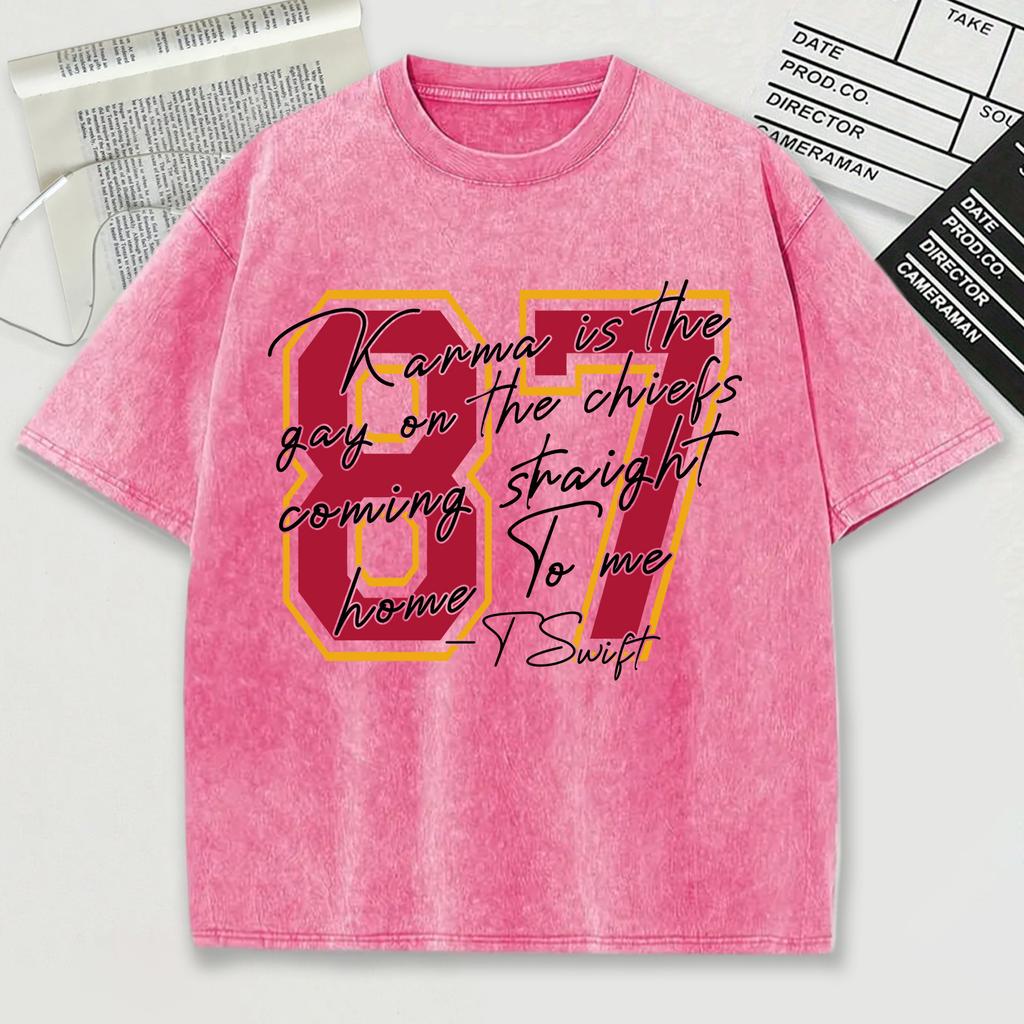 The Red Number 87 Pattern Washed Male Tee Shirt Loose Soft T-Shirt Comfortable Cotton Short Sleeve Unisex Crewneck Streetwear