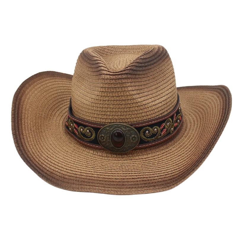 Gem Tibetan Tibetan Western Cowboy Top Hat Foldable Ethnic Style Outdoor Sunscreen Hat Cross-Border New Belt Straw Hat