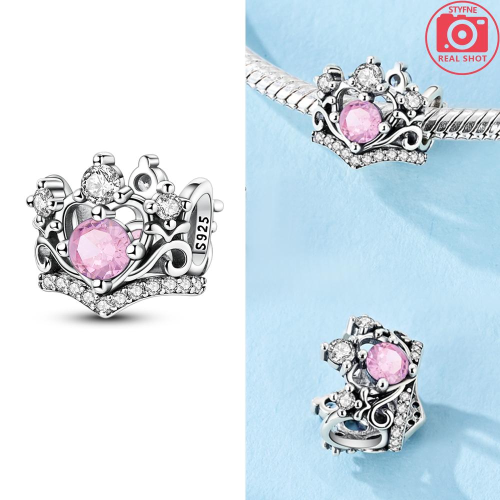 Exquisite Pink Crown Clawed Owl Moon Original Copper Charms Beads Fit Bracelet Women Jewelry Fine Gift Accessory