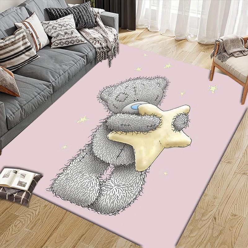 Tatty Teddy Flannel Pattern Square Carpet,Area Rug,Carpet Rug for Living Room Bedroom Sofa Playroom Decor,Non-slip Floor Mat