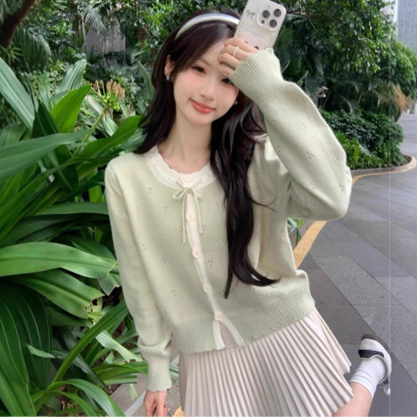 

Sweet and gentle pink sweater jacket women s autumn 2025 new bow loose soft waxy sweet knitted cardigan one size fits all світло-зелений колір
